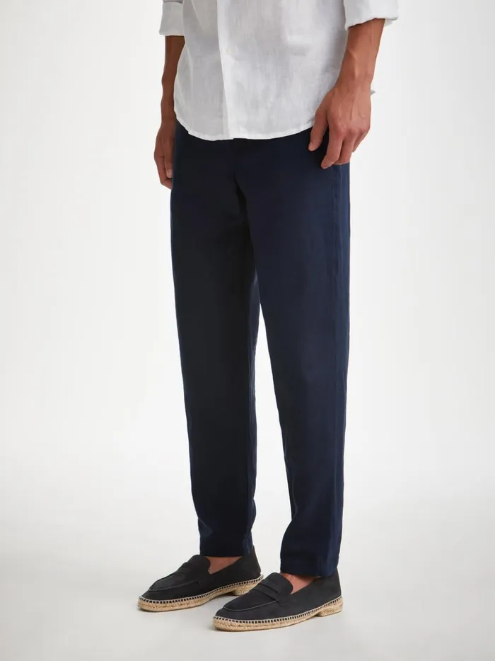 Men Pants Sydney 2 Linen Navy Derek Rose Casual Pants