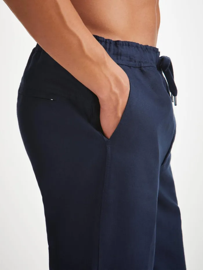 Men Pants Sydney 2 Linen Navy Derek Rose Casual Pants