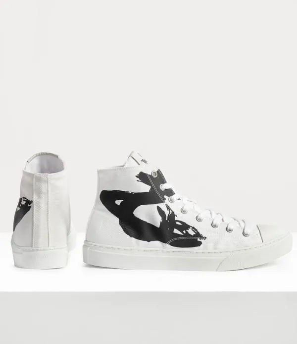 Men Plimsoll High Top Trainer Black On White Viviennewestwood Trainers