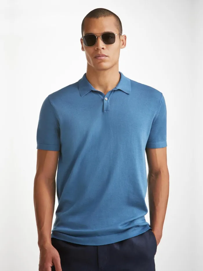 Men Polo Shirt Jacob Sea Island Cotton Blue Derek Rose Sea Island Cotton Polo Shirts