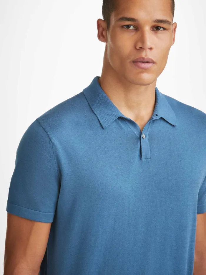 Men Polo Shirt Jacob Sea Island Cotton Blue Derek Rose Sea Island Cotton Polo Shirts