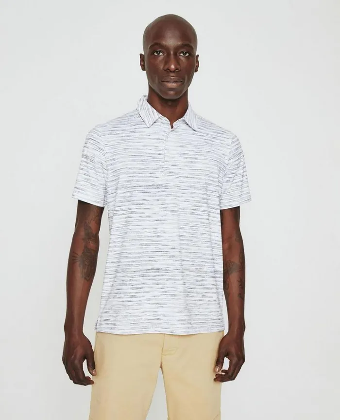 Men Polos AG Jeans Bryce SS Polo Slub Stripe Light Grey