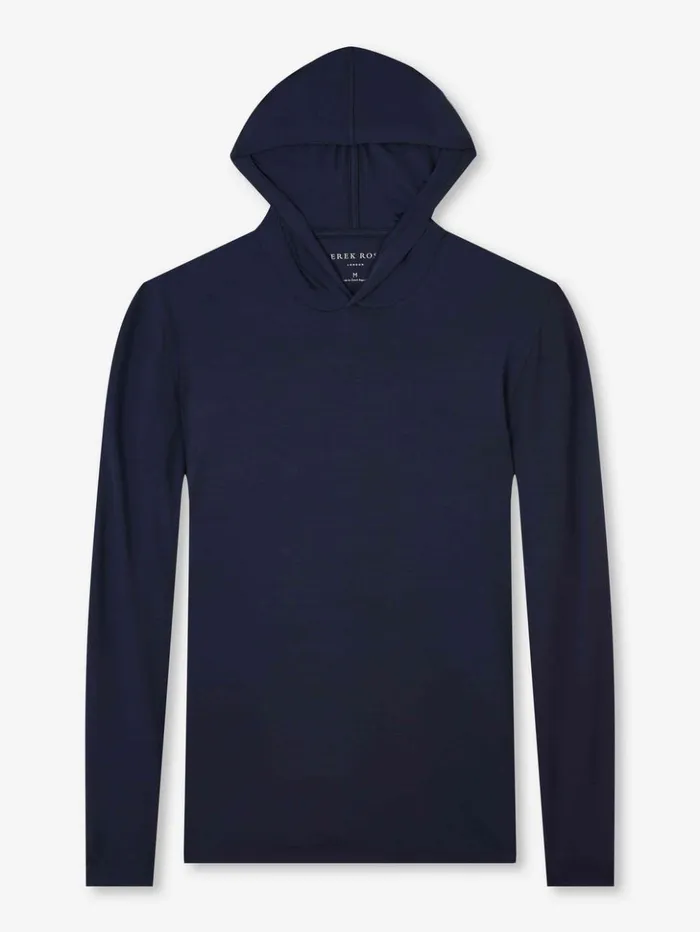 Men Pullover Hoodie Basel Micro Modal Stretch Navy Derek Rose Hooded Tops