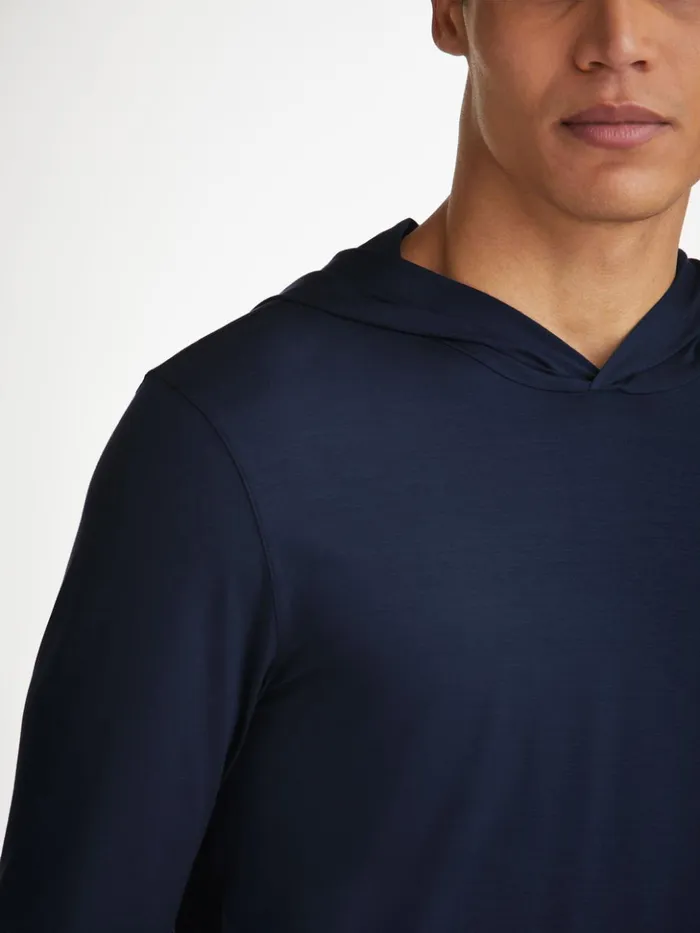 Men Pullover Hoodie Basel Micro Modal Stretch Navy Derek Rose Hooded Tops