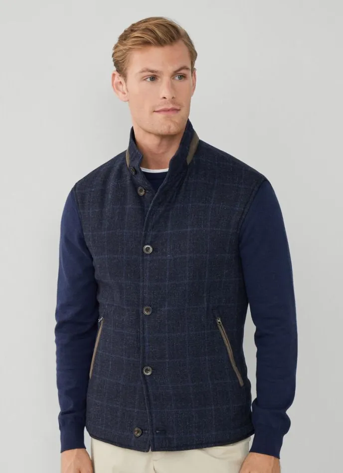 Men Reversible Wool And Nylon Gilet Navy Hackett London Gilets