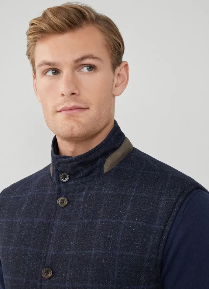 Men Reversible Wool And Nylon Gilet Navy Hackett London Gilets