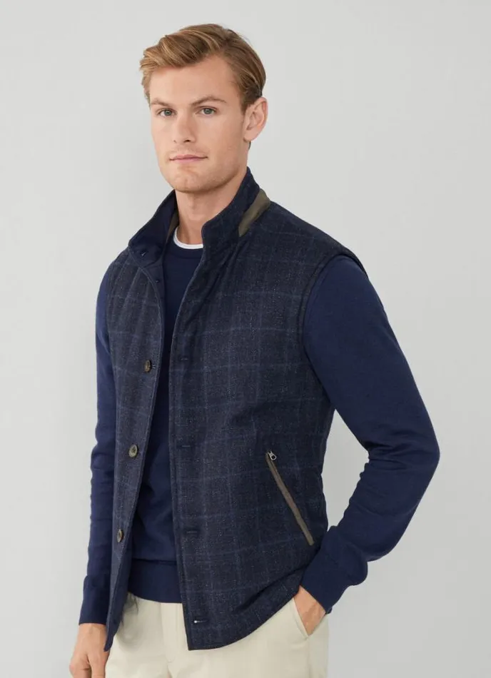 Men Reversible Wool And Nylon Gilet Navy Hackett London Gilets