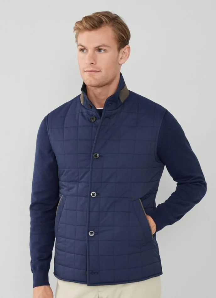 Men Reversible Wool And Nylon Gilet Navy Hackett London Gilets