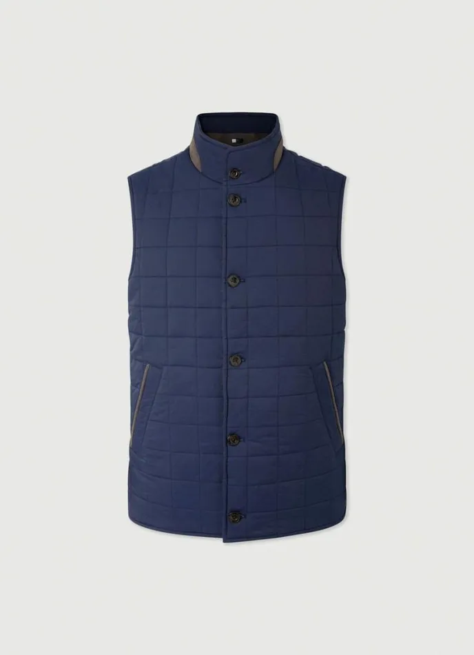 Men Reversible Wool And Nylon Gilet Navy Hackett London Gilets