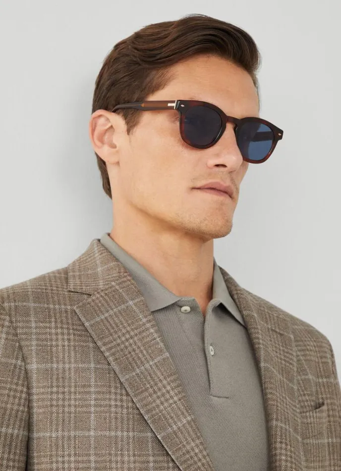 Men Round Sunglasses Tan Brown Hackett London Sunglasses