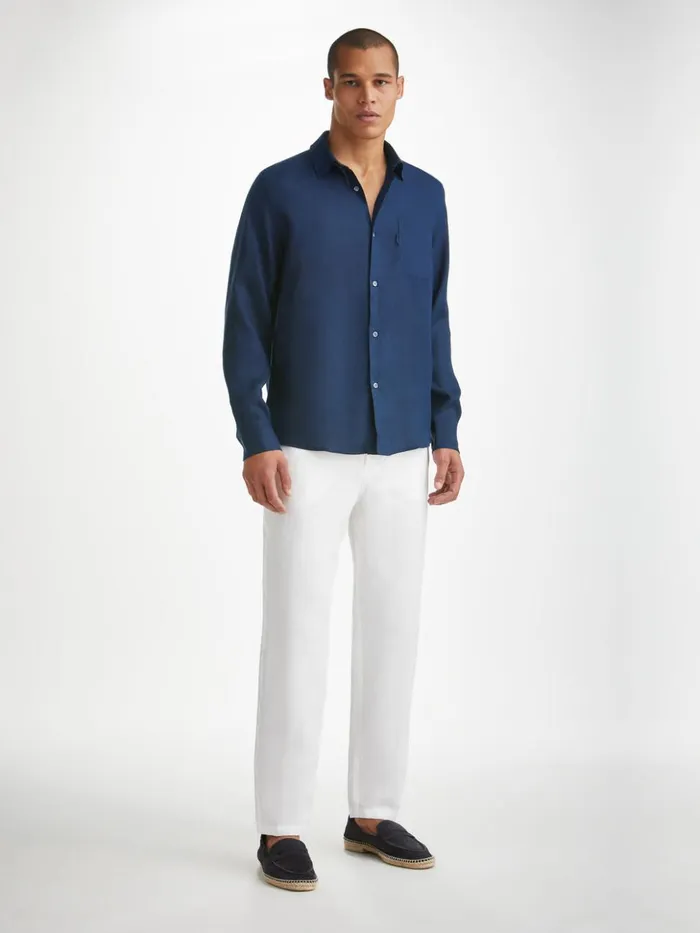 Men Shirt Monaco 2 Linen Navy Derek Rose Casual Shirts