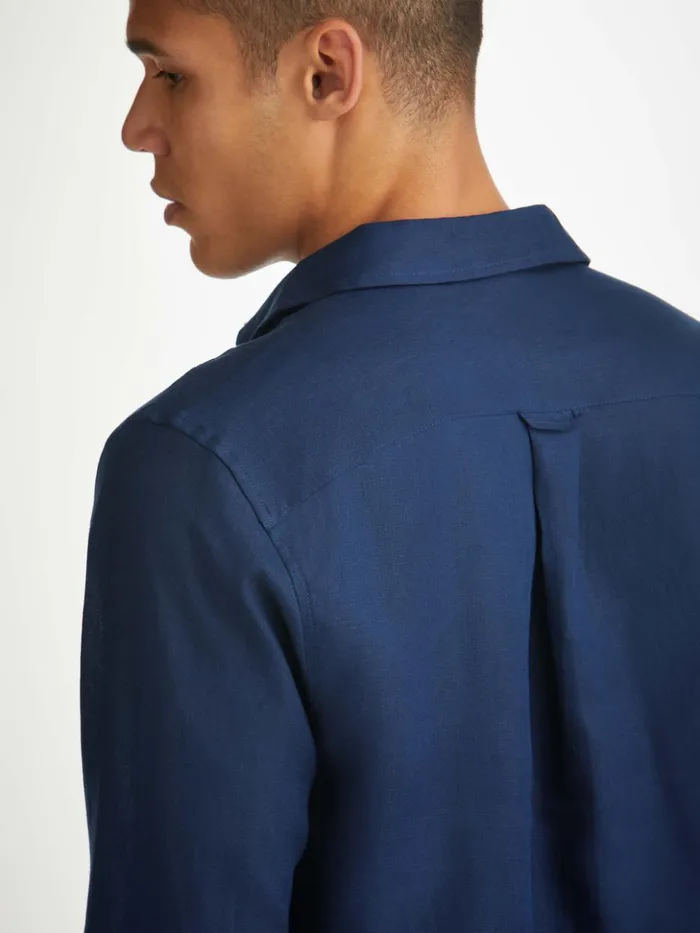 Men Shirt Monaco 2 Linen Navy Derek Rose Casual Shirts