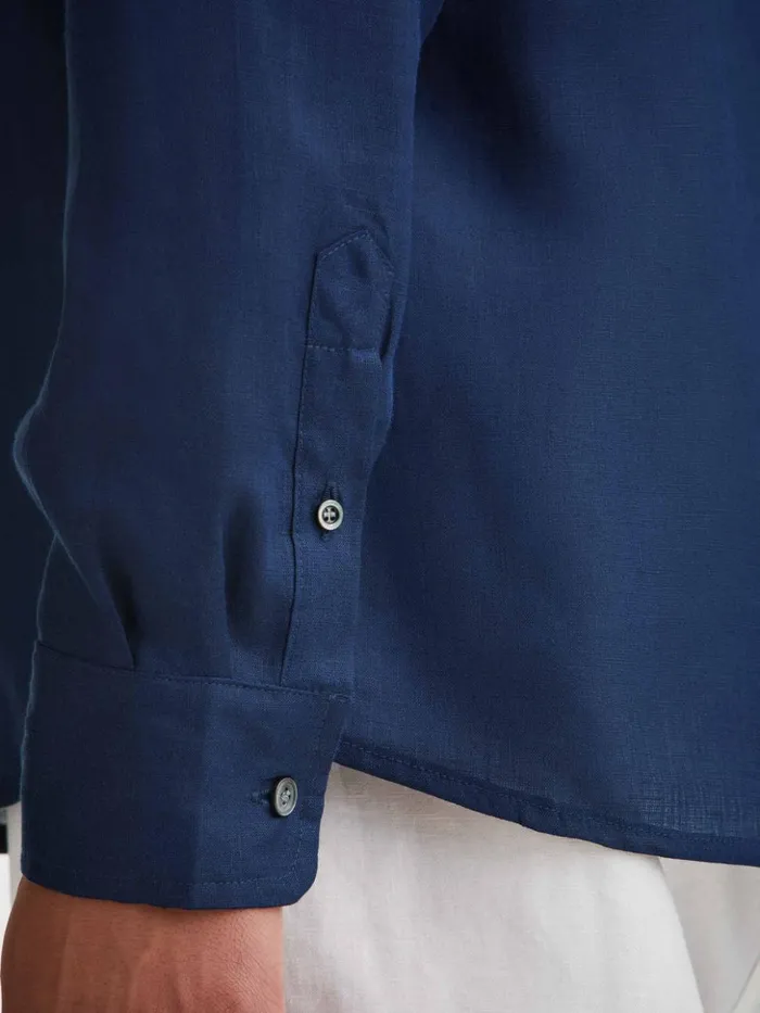 Men Shirt Monaco 2 Linen Navy Derek Rose Casual Shirts