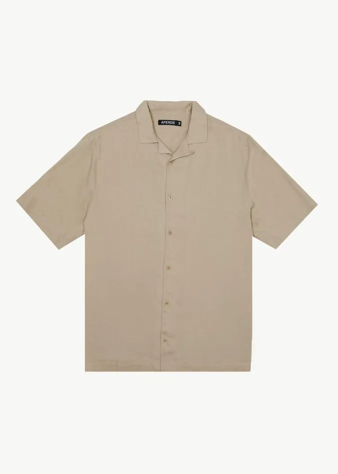 Men Shirts Afends AFENDS Mens Daily 8211 Cuban Shorts Sleeve Shirt 8211 Taupe