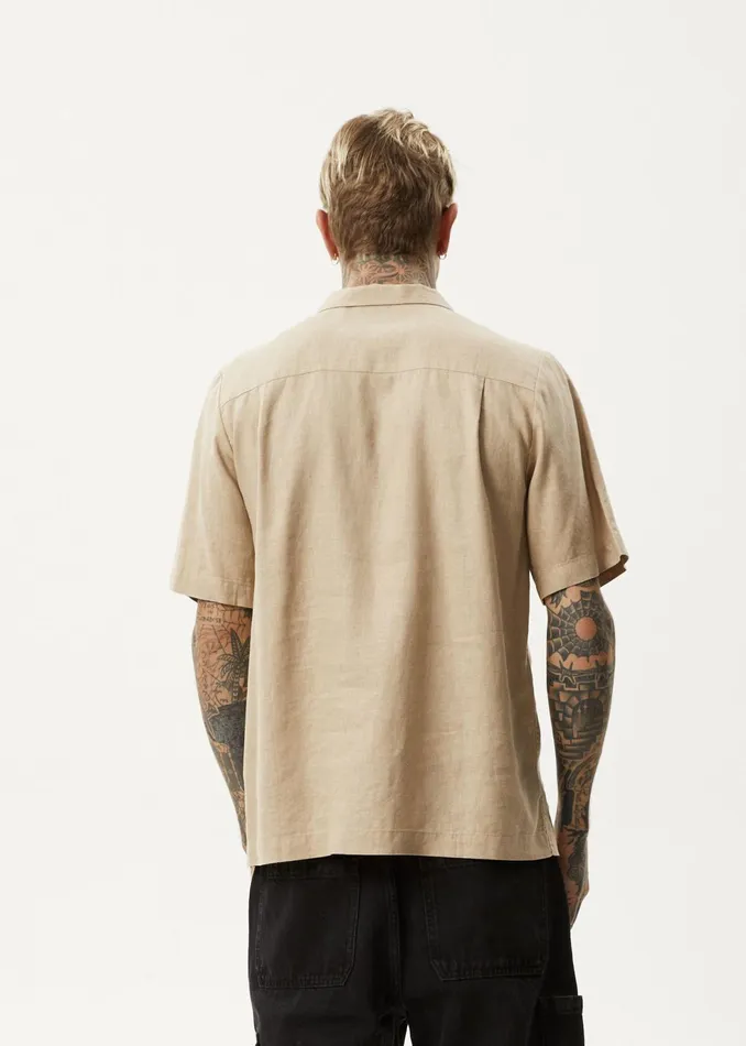 Men Shirts Afends AFENDS Mens Daily 8211 Cuban Shorts Sleeve Shirt 8211 Taupe