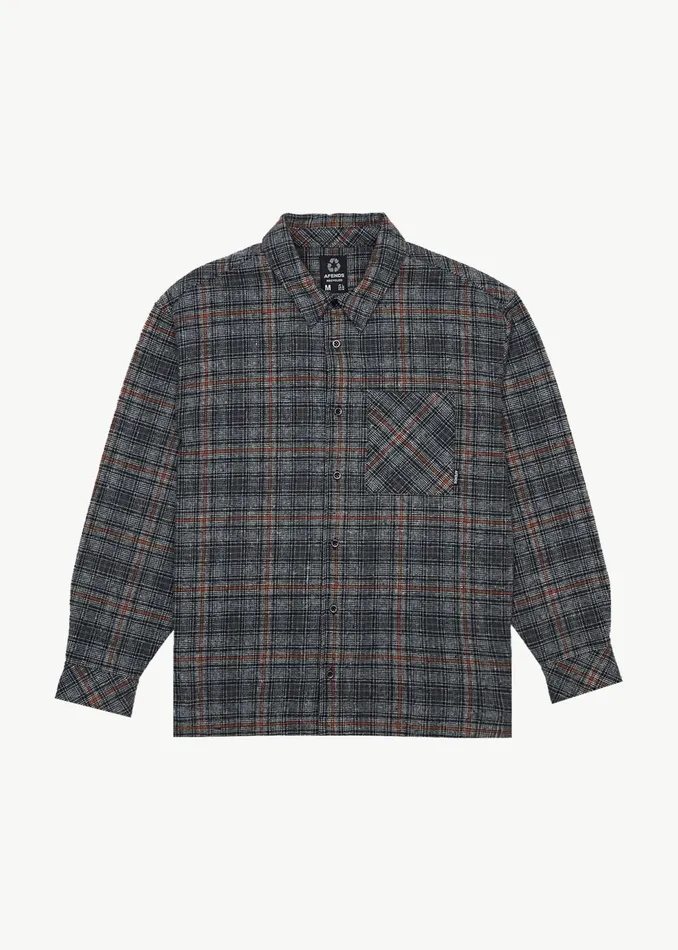 Men Shirts Afends AFENDS Mens Position 8211 Flannel Shirt 8211 Black