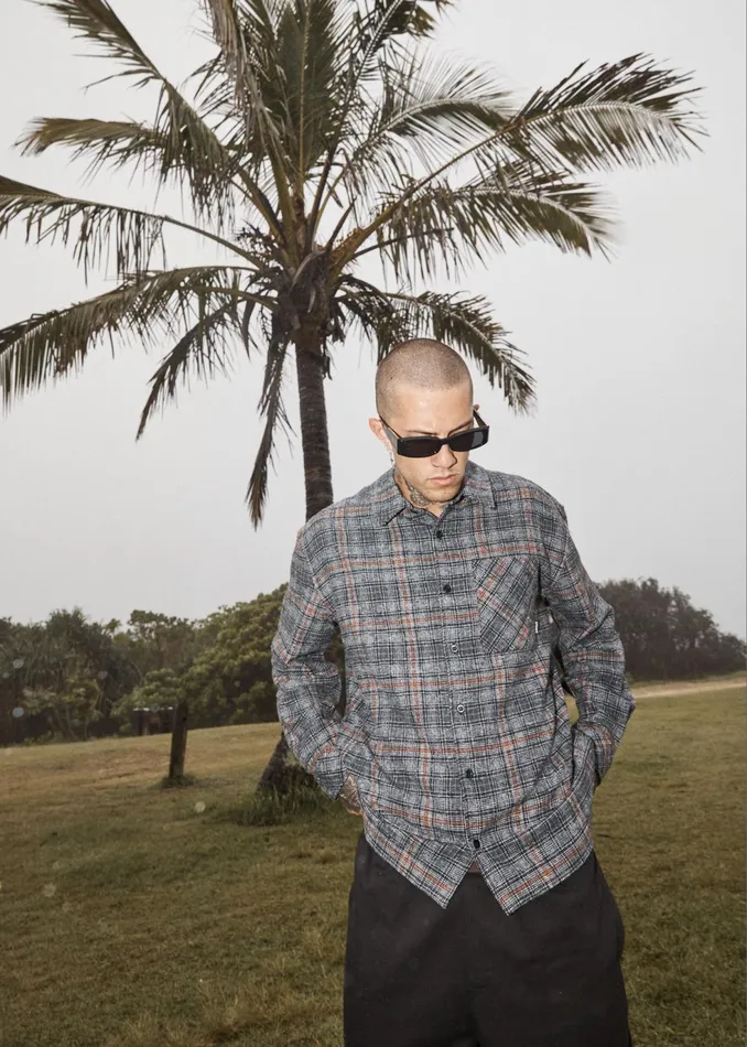Men Shirts Afends AFENDS Mens Position 8211 Flannel Shirt 8211 Black