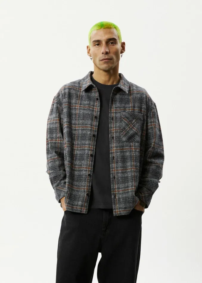 Men Shirts Afends AFENDS Mens Position 8211 Flannel Shirt 8211 Black