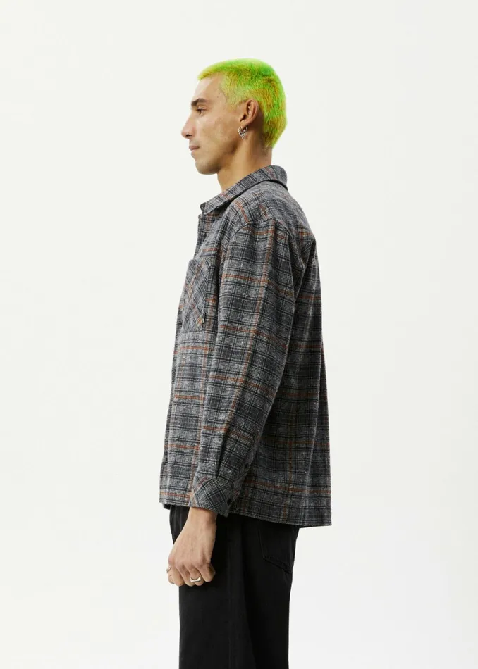 Men Shirts Afends AFENDS Mens Position 8211 Flannel Shirt 8211 Black