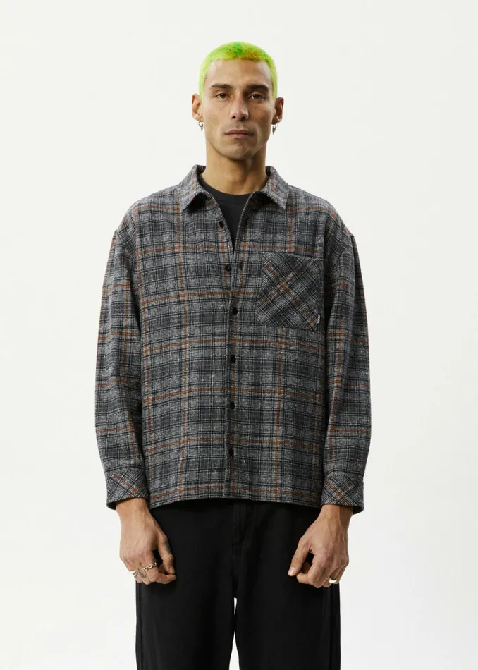 Men Shirts Afends AFENDS Mens Position 8211 Flannel Shirt 8211 Black