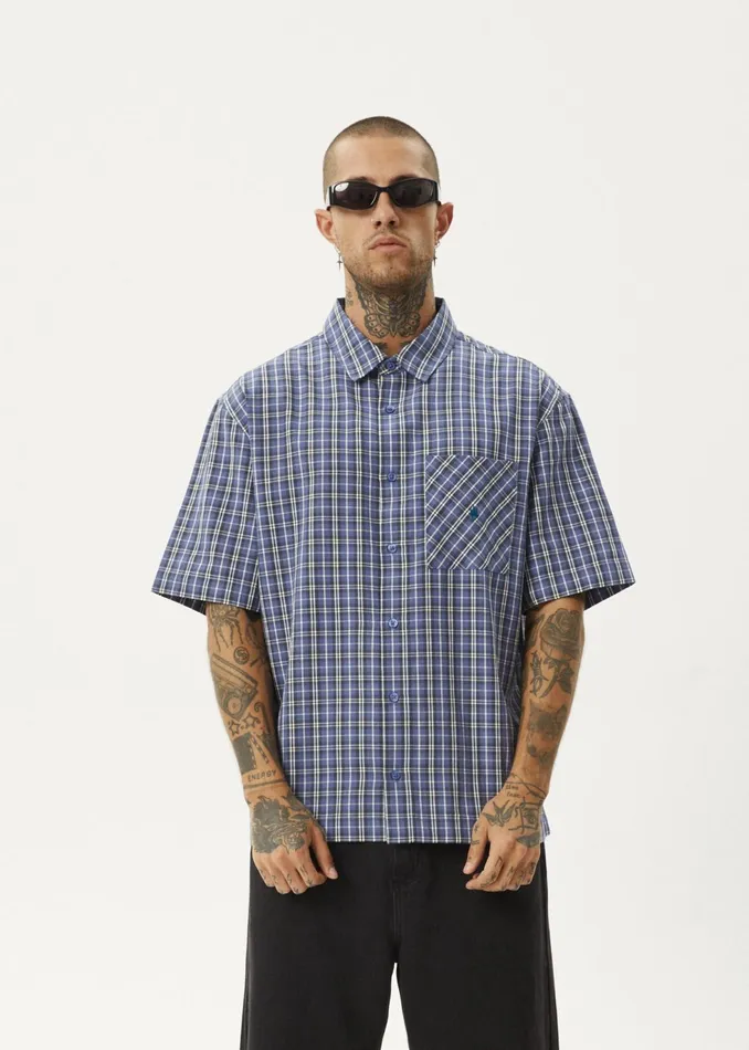 Men Shirts Afends AFENDS Mens Shipwreck 8211 Short Sleeve Shirt 8211 Marlin
