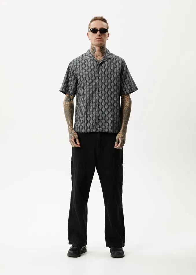 Men Shirts Afends AFENDS Mens Worldstar 8211 Cuban Short Sleeve Shirt 8211 Black