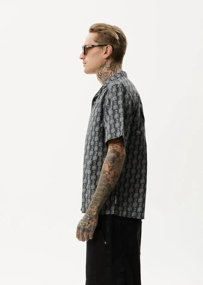 Men Shirts Afends AFENDS Mens Worldstar 8211 Cuban Short Sleeve Shirt 8211 Black