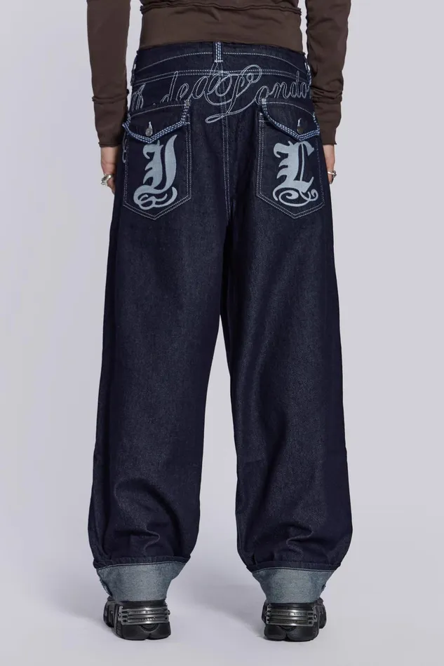 Men Shop Sonic Embroidered Baggy Jeans Jaded London Denim