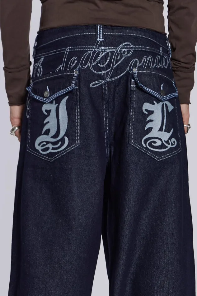 Men Shop Sonic Embroidered Baggy Jeans Jaded London Denim