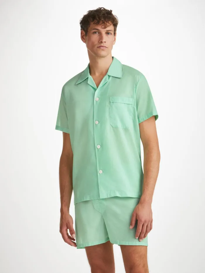 Men Short Pajamas Amalfi 1 Cotton Batiste Mint Derek Rose Cotton Pajamas