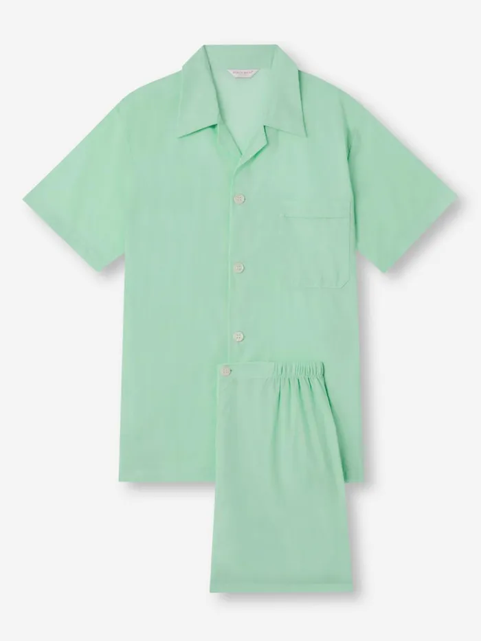 Men Short Pajamas Amalfi 1 Cotton Batiste Mint Derek Rose Cotton Pajamas