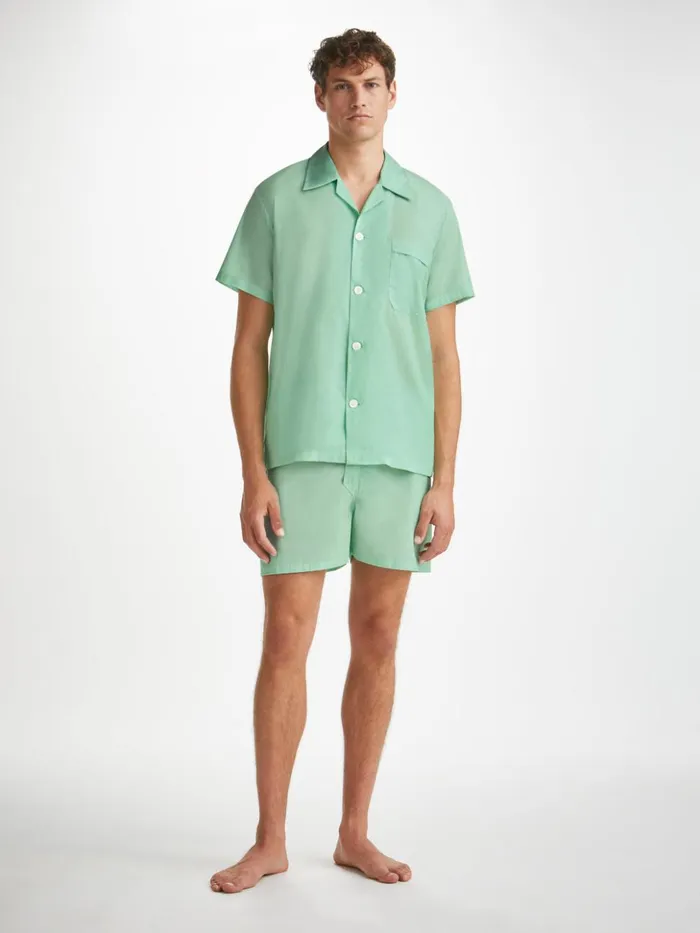 Men Short Pajamas Amalfi 1 Cotton Batiste Mint Derek Rose Cotton Pajamas
