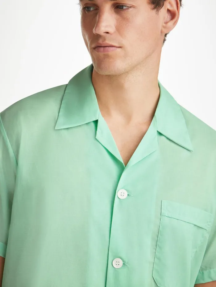 Men Short Pajamas Amalfi 1 Cotton Batiste Mint Derek Rose Cotton Pajamas