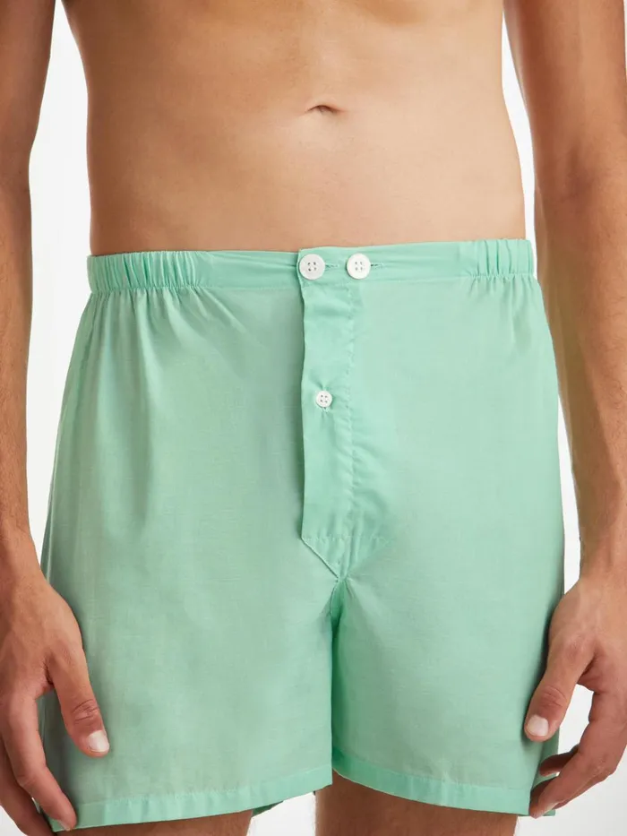 Men Short Pajamas Amalfi 1 Cotton Batiste Mint Derek Rose Cotton Pajamas