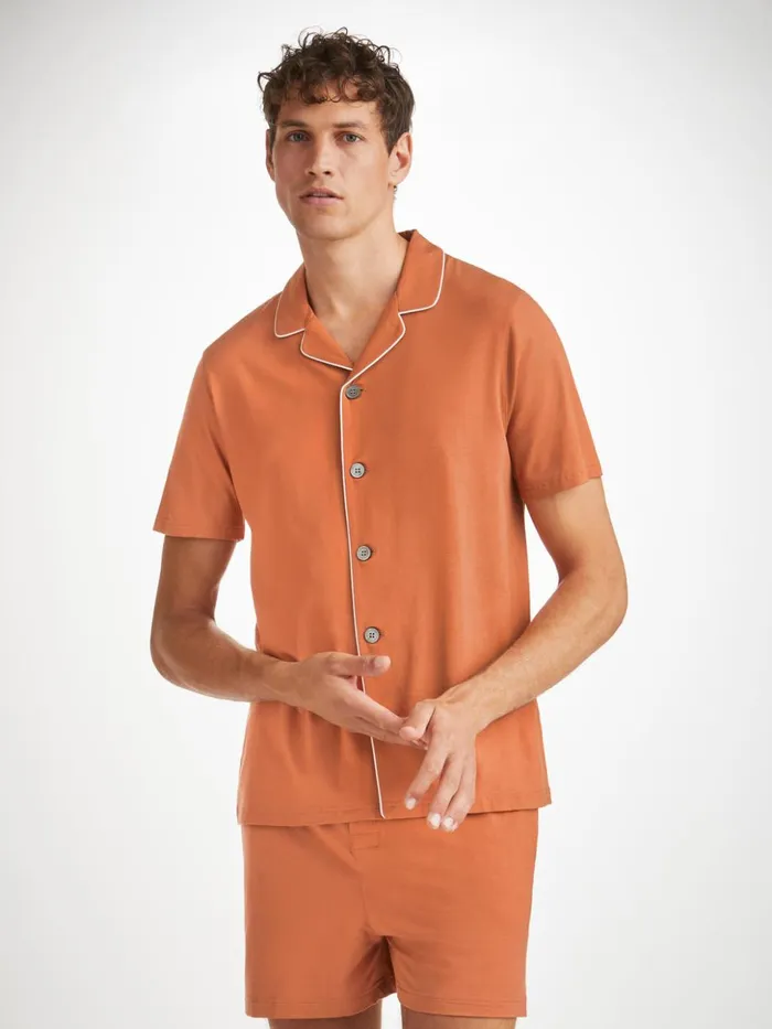 Men Short Pajamas Basel Micro Modal Stretch Terracotta Derek Rose Jersey Pajamas