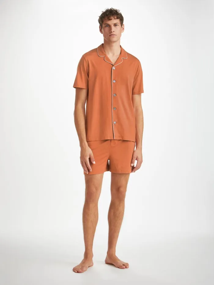 Men Short Pajamas Basel Micro Modal Stretch Terracotta Derek Rose Jersey Pajamas