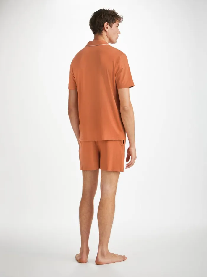Men Short Pajamas Basel Micro Modal Stretch Terracotta Derek Rose Jersey Pajamas