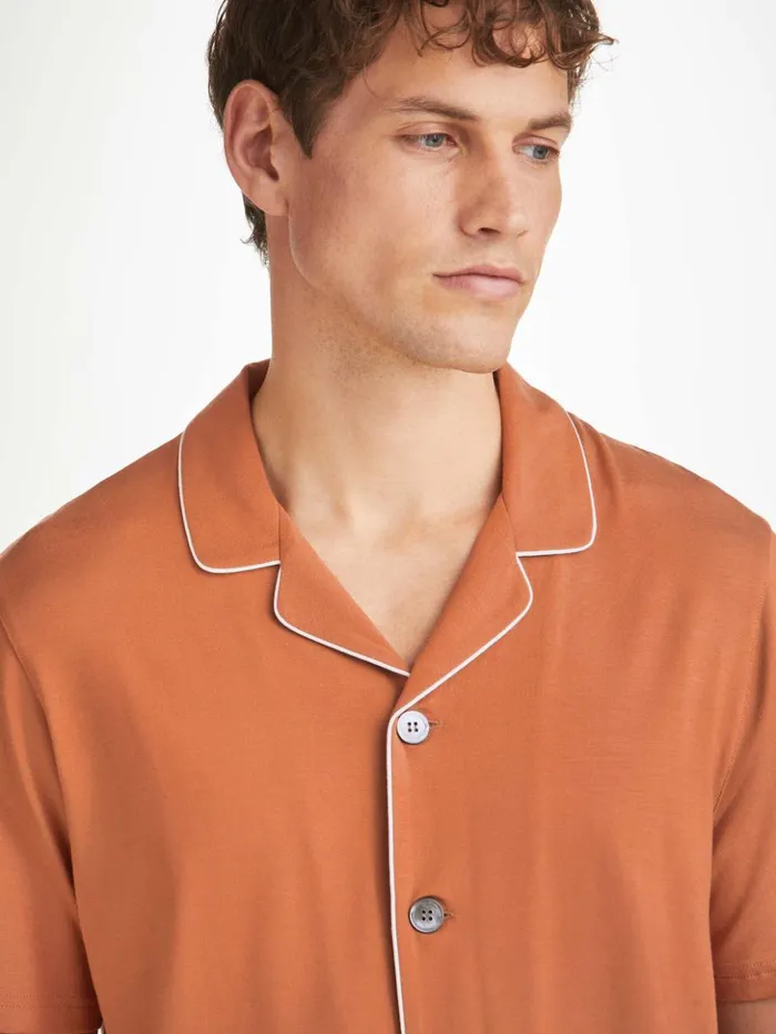 Men Short Pajamas Basel Micro Modal Stretch Terracotta Derek Rose Jersey Pajamas
