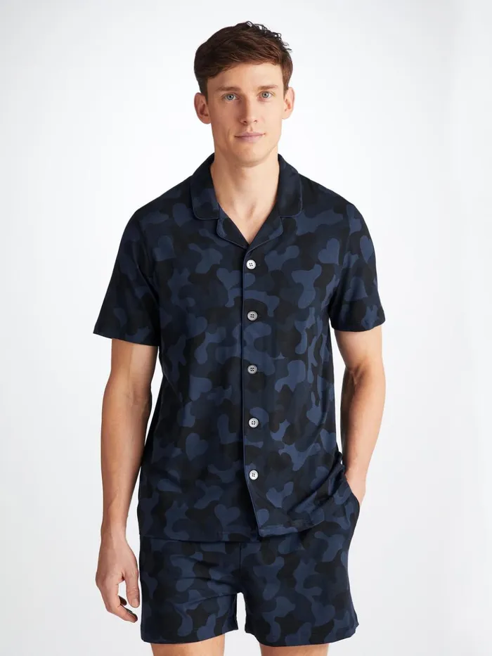 Men Short Pajamas London 11 Micro Modal Navy Derek Rose Jersey Pajamas