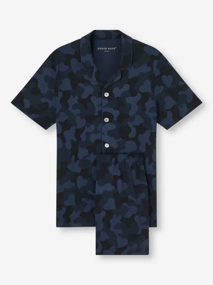 Men Short Pajamas London 11 Micro Modal Navy Derek Rose Jersey Pajamas