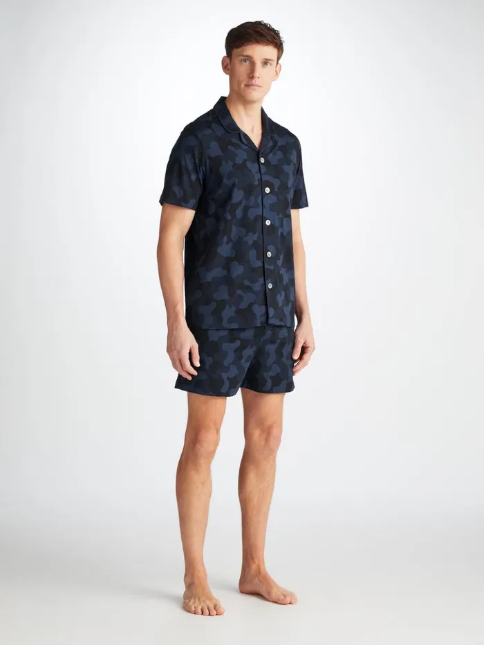 Men Short Pajamas London 11 Micro Modal Navy Derek Rose Jersey Pajamas