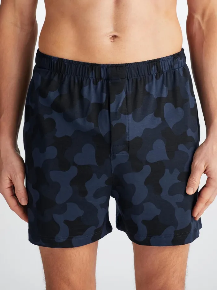 Men Short Pajamas London 11 Micro Modal Navy Derek Rose Jersey Pajamas