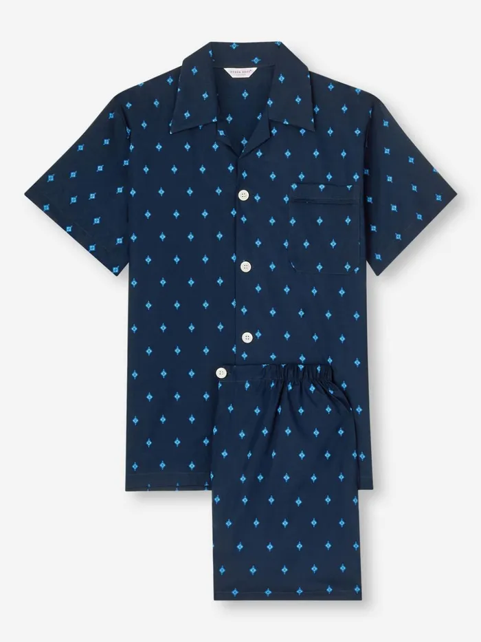 Men Short Pajamas Nelson 98 Cotton Batiste Navy Derek Rose Cotton Pajamas