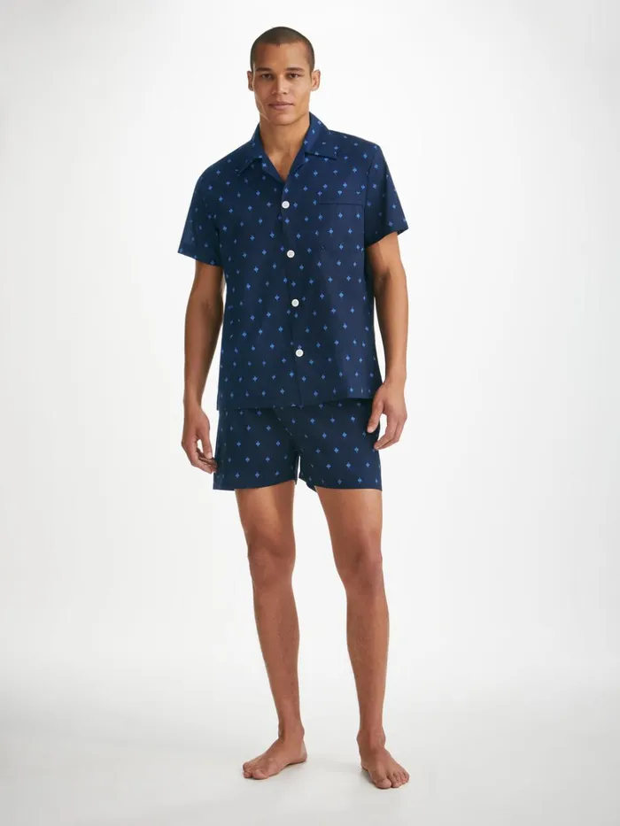 Men Short Pajamas Nelson 98 Cotton Batiste Navy Derek Rose Cotton Pajamas
