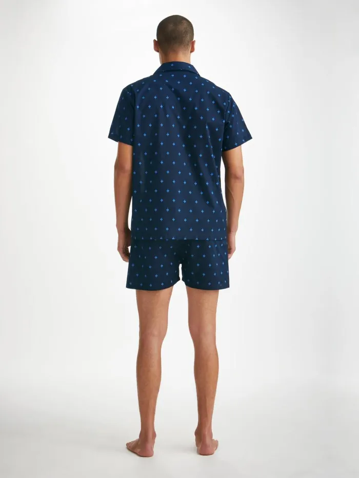 Men Short Pajamas Nelson 98 Cotton Batiste Navy Derek Rose Cotton Pajamas