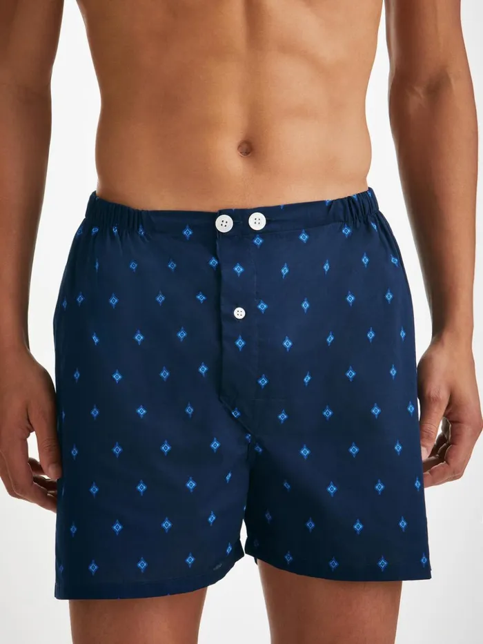Men Short Pajamas Nelson 98 Cotton Batiste Navy Derek Rose Cotton Pajamas