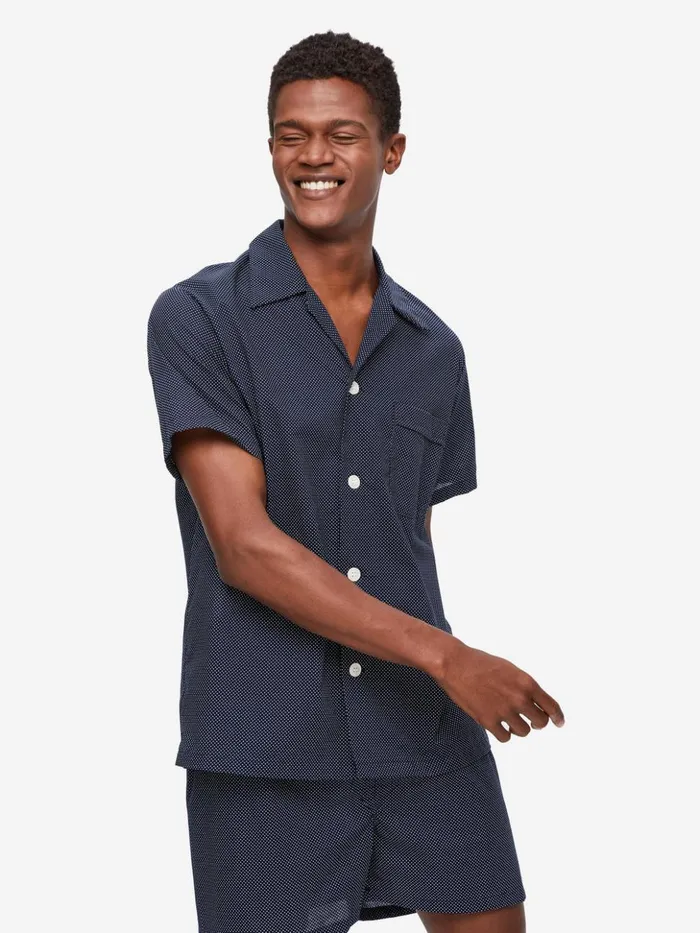Men Short Pajamas Plaza 21 Cotton Batiste Navy Derek Rose Cotton Pajamas