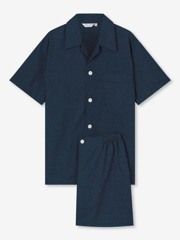 Men Short Pajamas Plaza 21 Cotton Batiste Navy Derek Rose Cotton Pajamas
