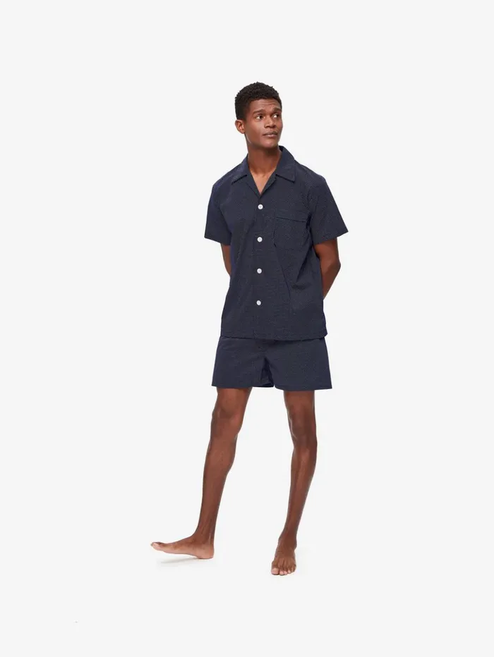 Men Short Pajamas Plaza 21 Cotton Batiste Navy Derek Rose Cotton Pajamas