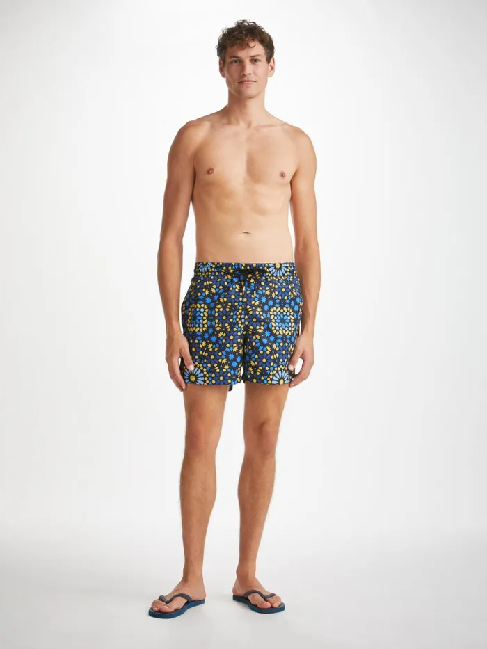Men Short Swim Shorts Tropez 15 Navy Derek Rose Short Length Swim Shorts
